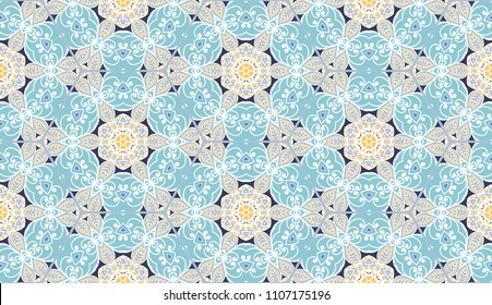 Vector patchwork quilt pattern. Hand drawn decorative collage background. Indian, Arabic, Turkish motifs for printing on fabric or paper. Abstract colorful seamless pattern in mosaic style