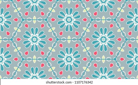 Vector patchwork quilt pattern. Hand drawn decorative collage background. Indian, Arabic, Turkish motifs for printing on fabric or paper. Abstract colorful seamless pattern in mosaic style