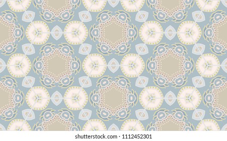 Vector patchwork quilt pattern. Hand drawn decorative collage background. Indian, Arabic, Turkish motifs for printing on fabric or paper. Abstract colorful seamless pattern in mosaic style