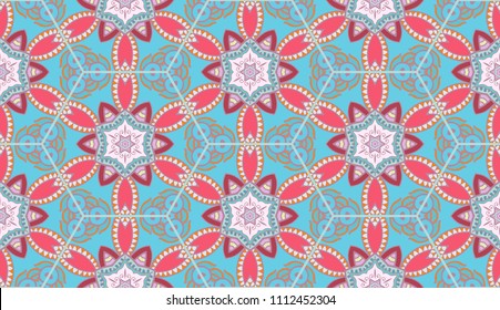 Vector patchwork quilt pattern. Hand drawn decorative collage background. Indian, Arabic, Turkish motifs for printing on fabric or paper. Abstract colorful seamless pattern in mosaic style