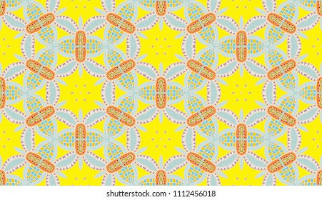 Vector patchwork quilt pattern. Hand drawn decorative collage background. Indian, Arabic, Turkish motifs for printing on fabric or paper. Abstract colorful seamless pattern in mosaic style