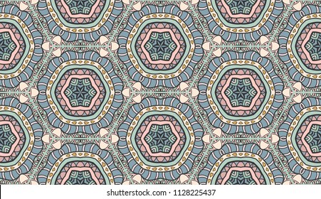 Vector patchwork quilt pattern. Hand drawn decorative collage background. Indian, Arabic, Turkish ornament for printing on fabric or paper. Abstract colorful seamless pattern in mosaic