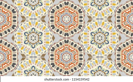 Vector patchwork quilt pattern. Hand drawn decorative collage background. Indian, Arabic, Turkish ornament for printing on fabric or paper. Abstract colorful seamless pattern in mosaic