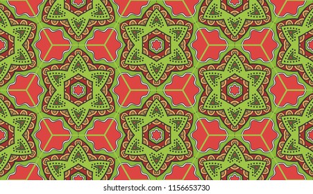 Vector patchwork quilt pattern. Hand drawn decorative collage background. Indian, Arabic, Turkish ornament for printing on fabric or paper. Abstract colorful seamless pattern in mosaic