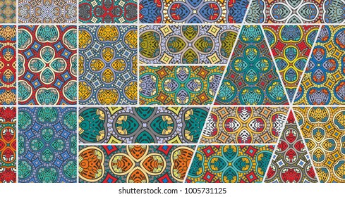 Vector patchwork quilt pattern. Vintage decorative elements. Hand drawn background. Indian, Arabic, Turkish motifs for printing on fabric or paper. Abstract colorful doodle pattern in mosaic style