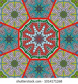 Vector patchwork quilt pattern. Vintage decorative elements. Hand drawn background. Indian, Arabic, Turkish motifs for printing on fabric or paper. Abstract colorful doodle pattern in mosaic style