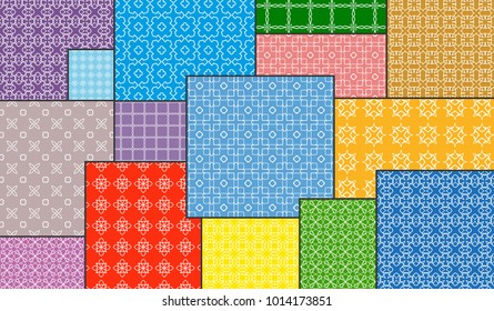 Vector patchwork quilt pattern. Vintage decorative elements. Line art background. Indian, Arabic, Turkish motifs for printing on fabric or paper. Abstract colorful geometric pattern in mosaic style