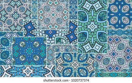 Vector patchwork quilt pattern. Vintage decorative elements. Hand drawn background. Indian, Arabic, Turkish motifs for printing on fabric or paper. Abstract colorful doodle pattern in mosaic style