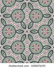 Vector patchwork quilt pattern. Vintage decorative elements. Hand drawn background. Indian, Arabic, Turkish motifs for printing on fabric or paper. Abstract colorful doodle pattern in mosaic style