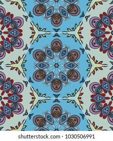 Vector patchwork quilt pattern. Vintage decorative elements. Hand drawn background. Indian, Arabic, Turkish motifs for printing on fabric or paper. Abstract colorful doodle pattern in mosaic style