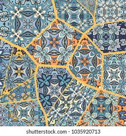 Vector patchwork quilt pattern. Vintage decorative elements. Hand drawn background. Indian, Arabic, Turkish motifs for printing on fabric or paper. Abstract colorful doodle pattern in mosaic style