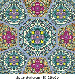 Vector patchwork quilt pattern. Vintage decorative elements. Hand drawn background. Indian, Arabic, Turkish motifs for printing on fabric or paper. Abstract colorful doodle pattern in mosaic style