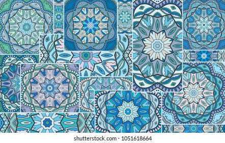 Vector patchwork quilt pattern. Vintage decorative elements. Hand drawn background. Indian, Arabic, Turkish motifs for printing on fabric or paper. Abstract colorful doodle pattern in mosaic style