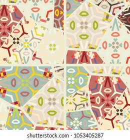 Vector patchwork quilt pattern. Vintage decorative elements. Hand drawn background. Indian, Arabic, Turkish motifs for printing on fabric or paper. Abstract colorful doodle pattern in mosaic style