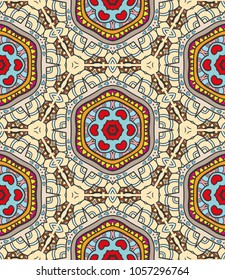 Vector patchwork quilt pattern. Vintage decorative elements. Hand drawn background. Indian, Arabic, Turkish motifs for printing on fabric or paper. Abstract colorful doodle pattern in mosaic style