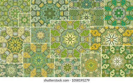 Vector patchwork quilt pattern. Vintage decorative elements. Hand drawn background. Indian, Arabic, Turkish motifs for printing on fabric or paper. Abstract colorful doodle pattern in mosaic style