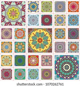 Vector patchwork quilt pattern. Vintage decorative elements. Hand drawn background. Collage mandala motifs with seamless texture for printing on fabric or paper. Abstract colorful doodle pattern