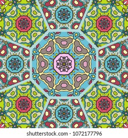 Vector patchwork quilt pattern. Vintage decorative elements. Hand drawn background. Indian, Arabic, Turkish motifs for printing on fabric or paper. Abstract colorful doodle pattern in mosaic style