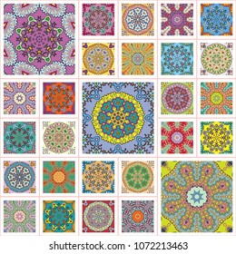 Vector patchwork quilt pattern. Vintage decorative elements. Hand drawn background. Collage mandala motifs with seamless texture for printing on fabric or paper. Abstract colorful doodle pattern