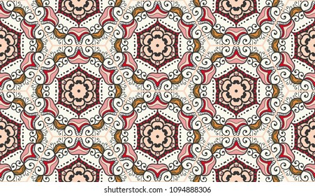 Vector patchwork quilt pattern. Vintage decorative elements. Hand drawn background. Indian, Arabic, Turkish motifs for printing on fabric or paper. Abstract colorful seamless pattern in mosaic style