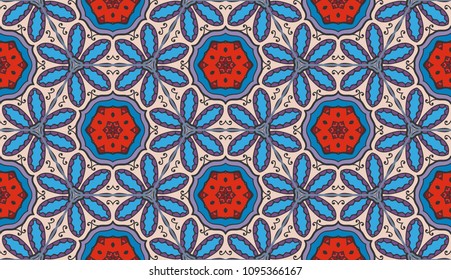 Vector patchwork quilt pattern. Vintage decorative elements. Hand drawn background. Indian, Arabic, Turkish motifs for printing on fabric or paper. Abstract colorful seamless pattern in mosaic style