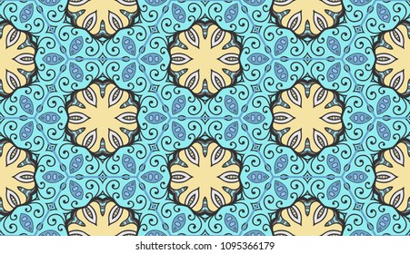 Vector patchwork quilt pattern. Vintage decorative elements. Hand drawn background. Indian, Arabic, Turkish motifs for printing on fabric or paper. Abstract colorful seamless pattern in mosaic style