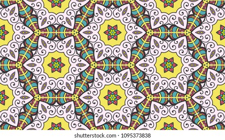 Vector patchwork quilt pattern. Vintage decorative elements. Hand drawn background. Indian, Arabic, Turkish motifs for printing on fabric or paper. Abstract colorful seamless pattern in mosaic style