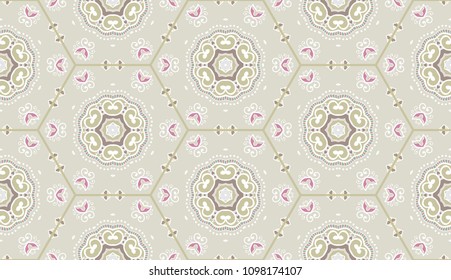 Vector patchwork quilt pattern. Vintage decorative elements. Hand drawn background. Indian, Arabic, Turkish motifs for printing on fabric or paper. Abstract colorful seamless pattern in mosaic style