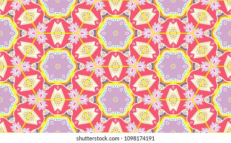 Vector patchwork quilt pattern. Vintage decorative elements. Hand drawn background. Indian, Arabic, Turkish motifs for printing on fabric or paper. Abstract colorful seamless pattern in mosaic style