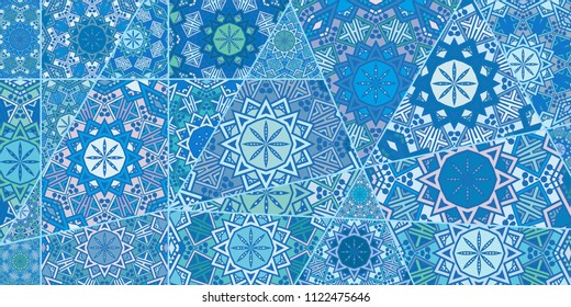 Vector patchwork quilt pattern. Vintage decorative elements. Hand drawn background. Indian, Arabic, Turkish motifs for printing on fabric or paper. Abstract colorful doodle pattern in mosaic style
