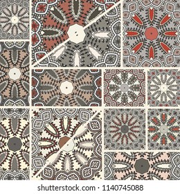 Vector patchwork quilt pattern. Vintage decorative collage. Hand drawn background. Indian, Arabic, Turkish motifs for printing on fabric or paper. Abstract colorful doodle pattern in mosaic style
