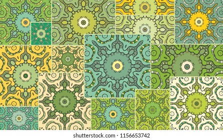 Vector patchwork quilt pattern. Vintage decorative collage. Hand drawn background. Indian, Arabic, Turkish motifs for printing on fabric or paper. Abstract colorful doodle pattern in mosaic style