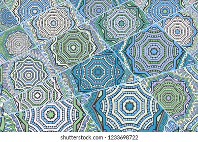 Vector patchwork quilt pattern. Vintage decorative collage. Hand drawn background. Indian, Arabic, Turkish motifs for printing on fabric or paper. Abstract colorful doodle pattern in mosaic style