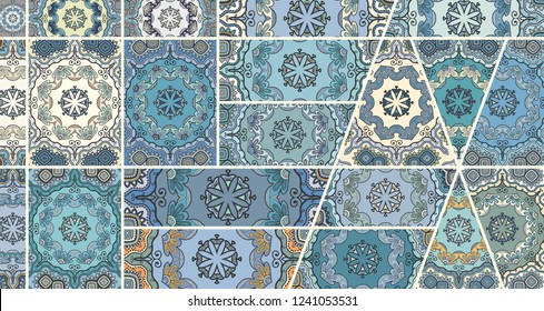 Vector patchwork quilt pattern. Vintage decorative collage. Hand drawn background. Indian, Arabic, Turkish motifs for printing on fabric or paper. Abstract colorful doodle pattern in mosaic style
