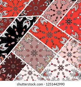 Vector patchwork quilt pattern. Vintage decorative collage. Hand drawn background. Indian, Arabic, Turkish motifs for printing on fabric or paper. Abstract colorful doodle pattern in mosaic style