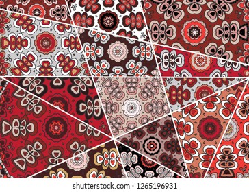 Vector patchwork quilt pattern. Vintage decorative collage. Hand drawn background. Indian, Arabic, Turkish motifs for printing on fabric or paper. Abstract colorful doodle pattern in mosaic style