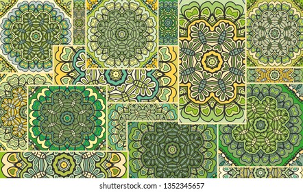 Vector patchwork quilt pattern. Vintage decorative collage. Hand drawn background. Indian, Arabic, Turkish motifs for printing on fabric or paper. Abstract colorful doodle pattern in mosaic style