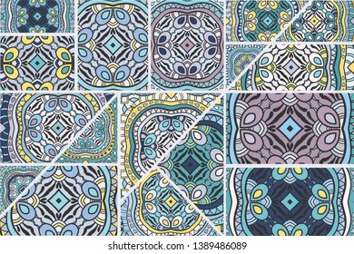 Vector patchwork quilt pattern. Vintage decorative collage. Hand drawn background. Indian, Arabic, Turkish motifs for printing on fabric or paper. Abstract colorful doodle pattern in mosaic style