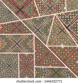 Vector patchwork quilt pattern. Vintage decorative collage. Hand drawn background. Indian, Arabic, Turkish motifs for printing on fabric or paper. Abstract colorful doodle pattern in mosaic style