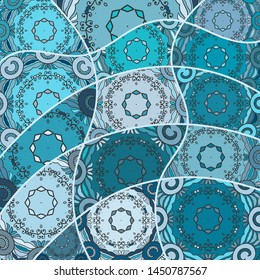 Vector patchwork quilt pattern. Vintage decorative collage. Hand drawn background. Indian, Arabic, Turkish motifs for printing on fabric or paper. Abstract colorful doodle pattern in mosaic style