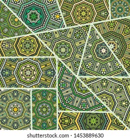 Vector patchwork quilt pattern. Vintage decorative collage. Hand drawn background. Indian, Arabic, Turkish motifs for printing on fabric or paper. Abstract colorful doodle pattern in mosaic style