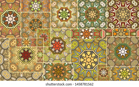 Vector patchwork quilt pattern. Vintage decorative collage. Hand drawn background. Indian, Arabic, Turkish motifs for printing on fabric or paper. Abstract colorful doodle pattern in mosaic style