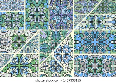 Vector patchwork quilt pattern. Vintage decorative collage. Hand drawn background. Indian, Arabic, Turkish motifs for printing on fabric or paper. Abstract colorful doodle pattern in mosaic style