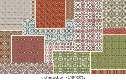 Vector patchwork quilt pattern. Vintage decorative collage. Hand drawn background. Indian, Arabic, Turkish motifs for printing on fabric or paper. Abstract colorful doodle pattern in mosaic style