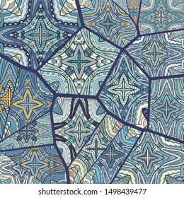 Vector patchwork quilt pattern. Vintage decorative collage. Hand drawn background. Indian, Arabic, Turkish motifs for printing on fabric or paper. Abstract colorful doodle pattern in mosaic style