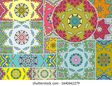 Vector patchwork quilt pattern. Vintage decorative collage. Hand drawn background. Indian, Arabic, Turkish motifs for printing on fabric or paper. Abstract colorful doodle pattern in mosaic style