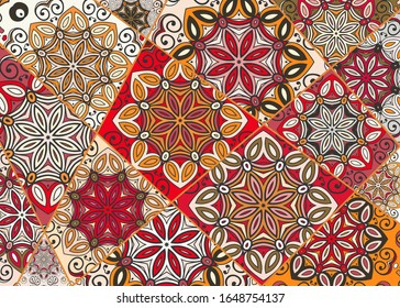 Vector patchwork quilt pattern. Vintage decorative collage. Hand drawn background. Indian, Arabic, Turkish motifs for printing on fabric or paper. Abstract colorful doodle pattern in mosaic style