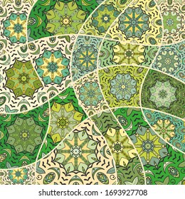 Vector patchwork quilt pattern. Vintage decorative collage. Hand drawn background. Indian, Arabic, Turkish motifs for printing on fabric or paper. Abstract colorful doodle pattern in mosaic style