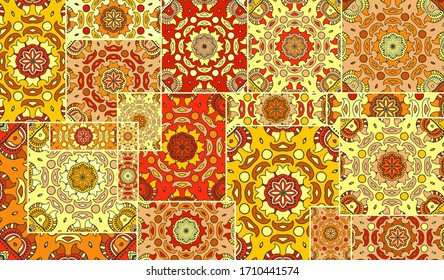 Vector patchwork quilt pattern. Vintage decorative collage. Hand drawn background. Indian, Arabic, Turkish motifs for printing on fabric or paper. Abstract colorful doodle pattern in mosaic style