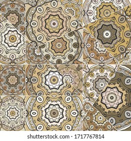 Vector patchwork quilt pattern. Vintage decorative collage. Hand drawn background. Indian, Arabic, Turkish motifs for printing on fabric or paper. Abstract colorful doodle pattern in mosaic style